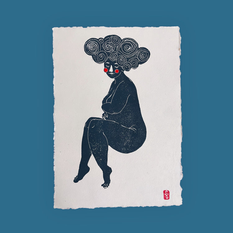 arion illustriert - Original Linoldruck „Mère" (Grau/Rot)