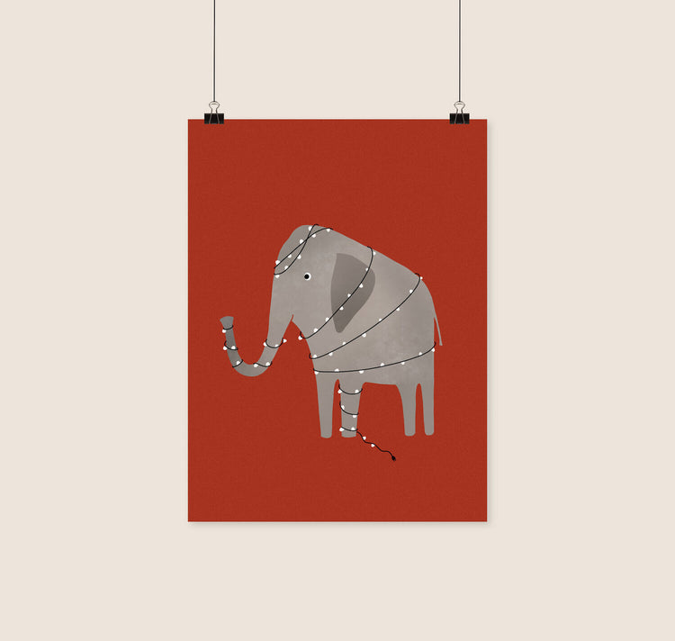 Hartezeiten - Mini Plakat "Elefant mit Lichterkette"